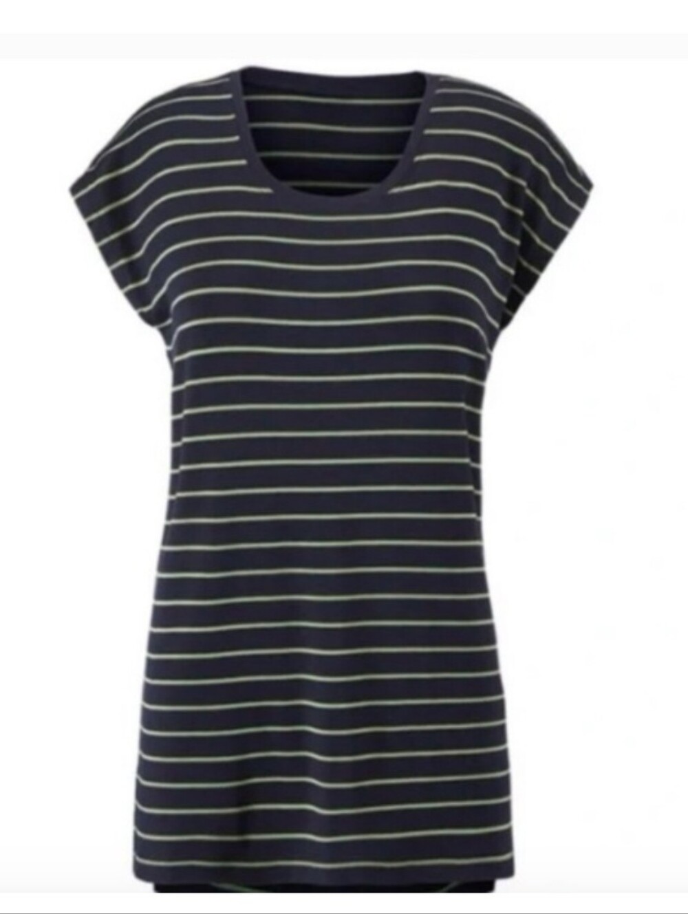 CAbi Navy Tee with Green Stripes - Short Sleeve